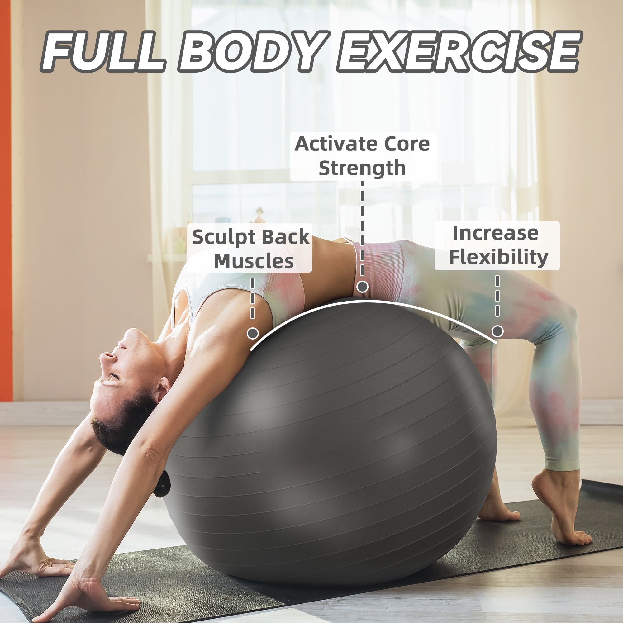 FlexWave 85cm Anti-Burst Yoga Ball with Textured Stripes, Exercise Stability Ball for Fitness, Pregnancy & Physical Therapy, 4 Colors Available