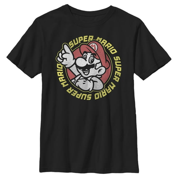 Boy's Nintendo Super Mario Distressed Square Graphic Tee Black Small