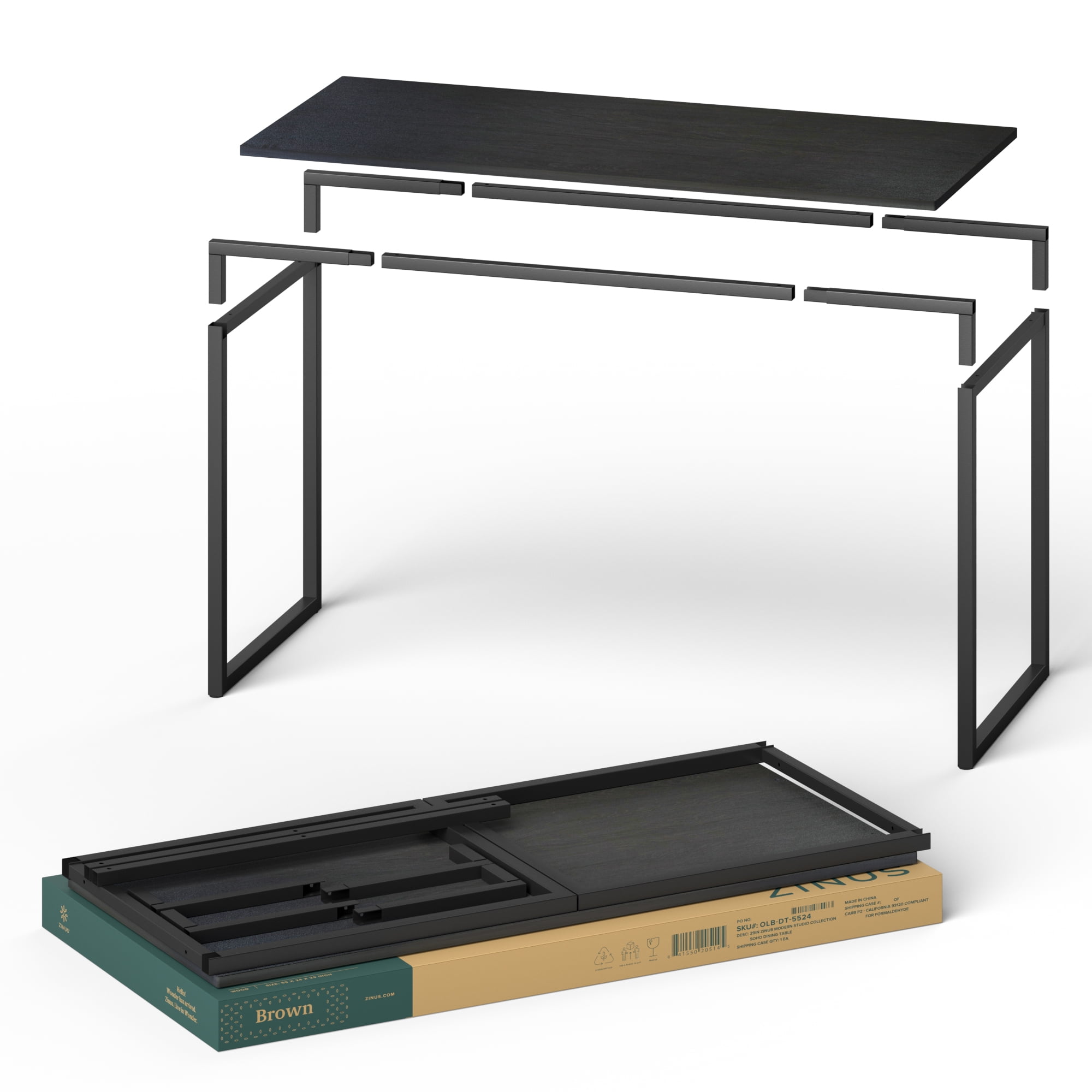 Zinus Jennifer 47" x 29" Black Frame Desk, Deep Espresso
