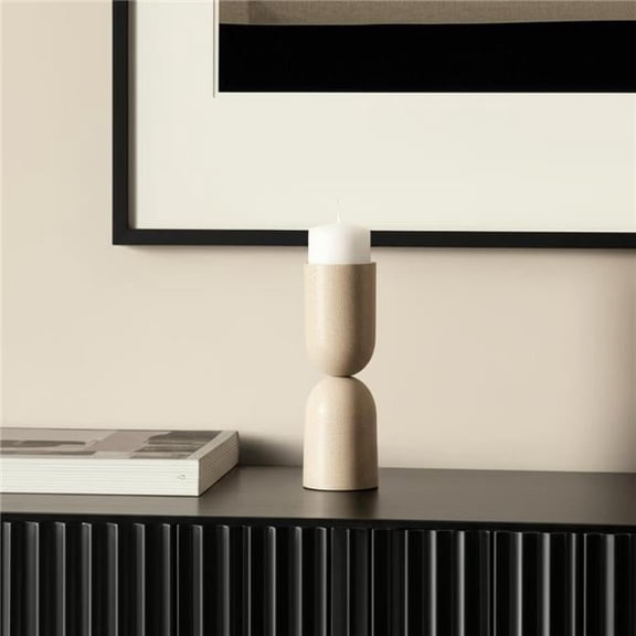 HomeRoots 608426 11 in. Beige Metal Tabletop Pillar Candle Holder
