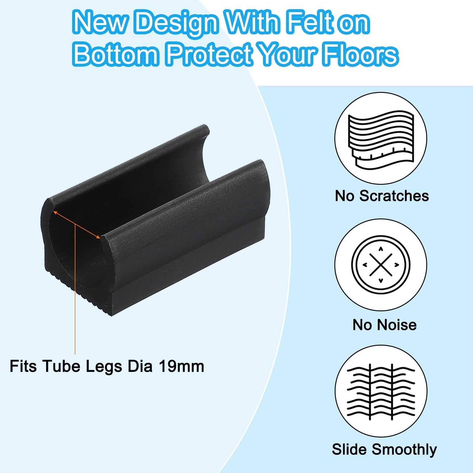 Uxcell Rectangle U Shaped Chair Leg Tips Caps with Felt Pads, Slide Smoothly Furniture Feet Floor 19mm 50