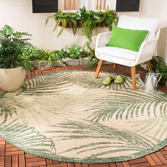 Safavieh Courtyard Padic Botanical Indoor/Outdoor Area Rug, Beige/Green, 6'7" x 6'7" Round