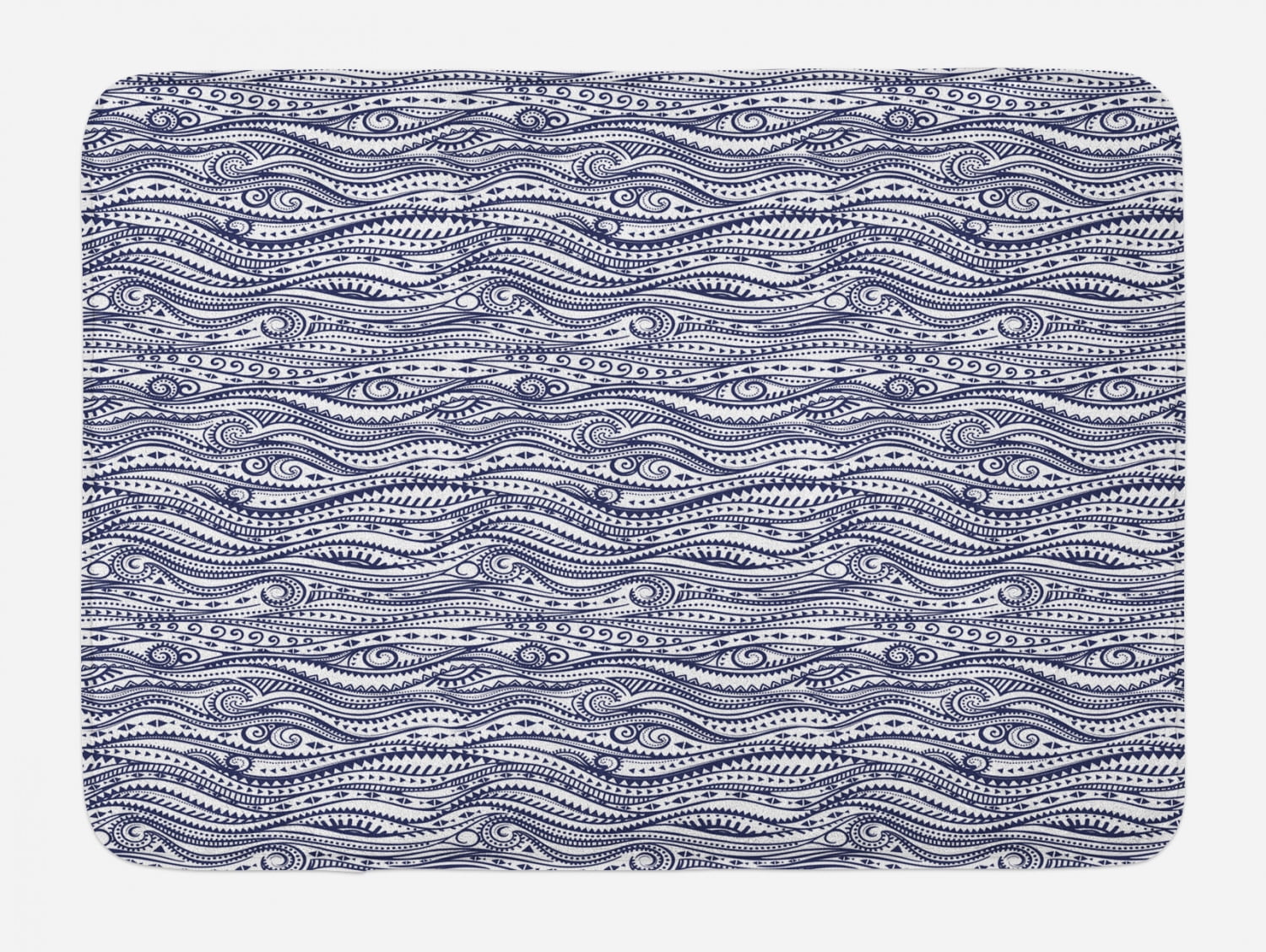 Tribal Bath Mat, Vintage Ethnic with Wavy Curved Lines and Little