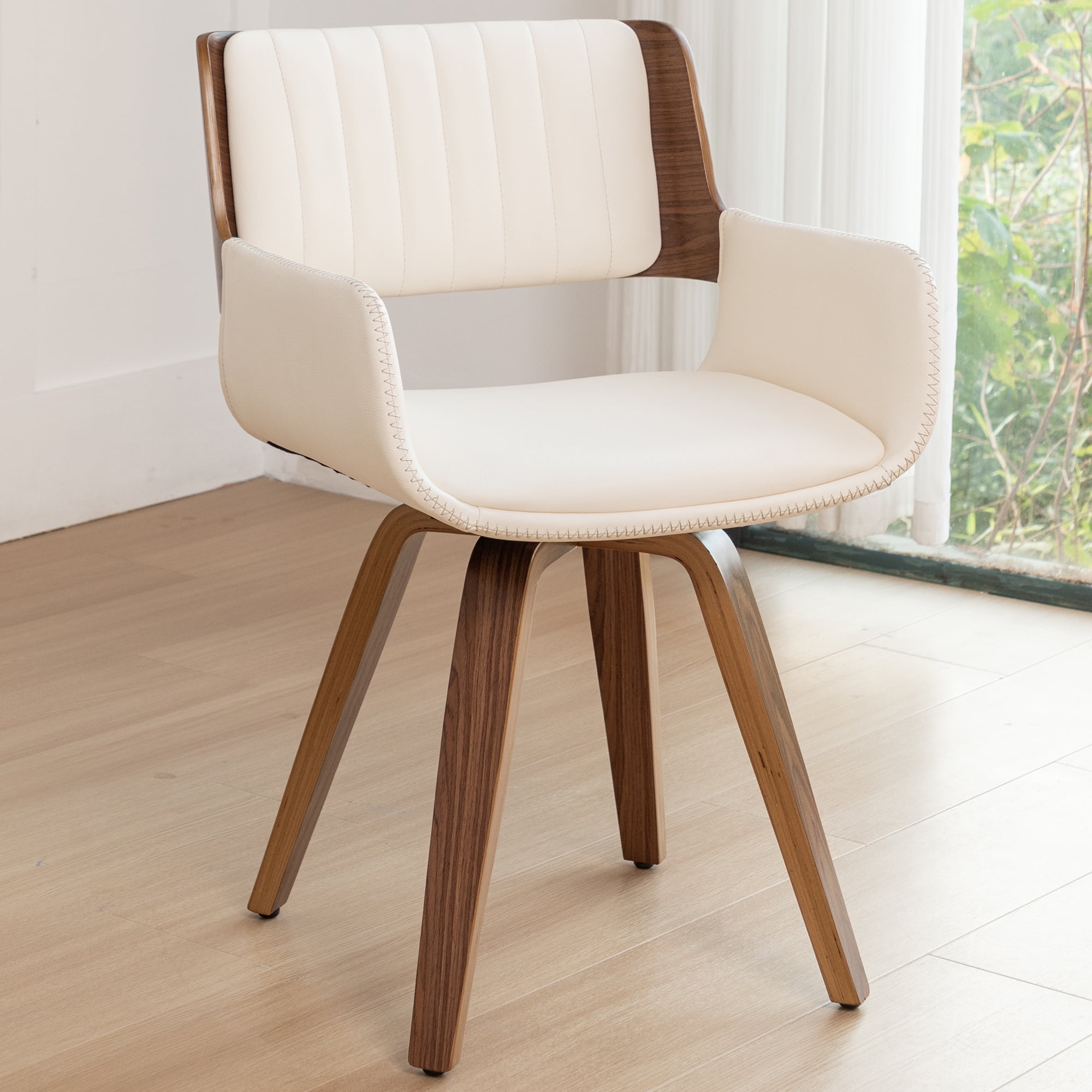 FOWEOAIU Modern Dining Chairs,Leather Upholstered Walnut Wood With rotation Kitchen Dining Chairs , Beige (Set of 2)