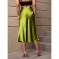 thumbnail image 2 of Olive Green Satin High-Waist Flowing Midi Slip Skirt Sheath, 2 of 7