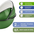 thumbnail image 3 of Novomoskovsjka Posuda Enamel Serving Bowl Set of 3 pcs Shatterproof Enameled Steel Fruit and Salad Bowls for Cooking Enamel Mixing Bowl for Indoor and Outdoor Use, Green Grass, 3 of 6