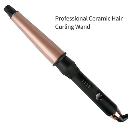 Professional Curling Wand, 1-1½” Hair Curler for Beach Waves Loose Curls with Protective Glove, Tourmaline Ceramic Curling Iron with Dual Voltage for Travelling UK