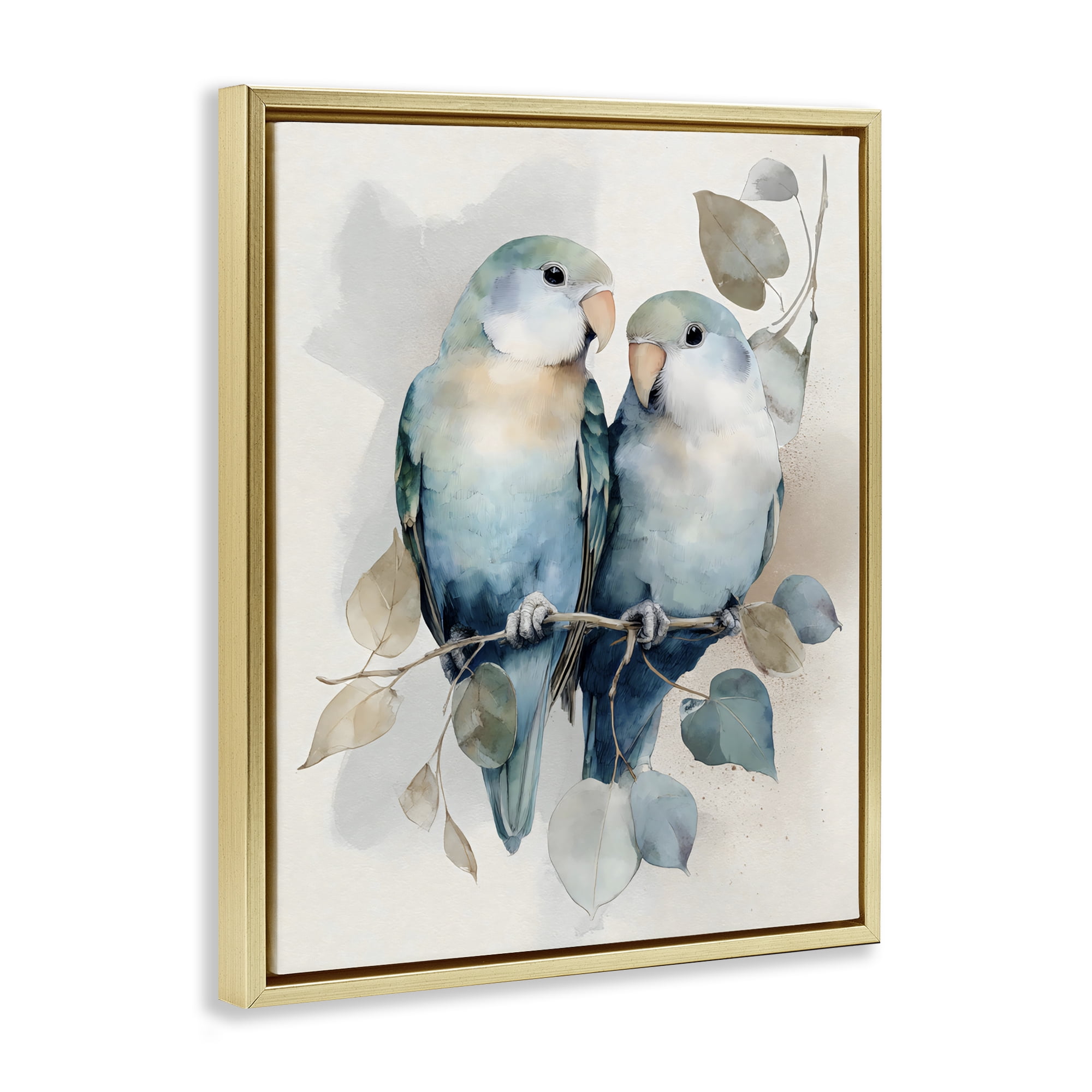 Stupell Industries Blue Bird Lovers Gold Framed Floater Canvas Wall Art, design by Franklyn Gregory