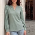 thumbnail image 4 of StSilkitty Loose Casual Sweatshirt Eyelet Long Sleeve V Neck Sweatshirts Solid Color Fashion Comfy Pullover Shirts, 4 of 9