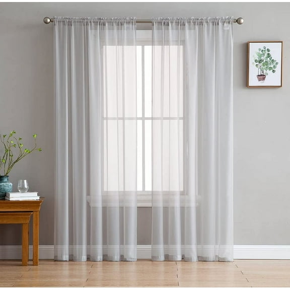 NEWEEN Sheer Curtains 95 inch Length 2 Panels Set White Curtains Clear Curtains Basic Rod Pocket Panel for Bedroom Living Room Yard Kitchen(55" X 95", Gray)