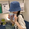 thumbnail image 4 of Sombrero de pescador de mezclilla con circunferencia de la cabeza de 56-58 cm, sombrero de lavabo con protección solar de doble cara para mujer para primavera y verano, 4 of 5