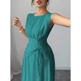 thumbnail image 3 of Teal Blue Womens Sleeveless Chiffon Maxi Dress With Drawstring Waist And Pleated Back, 3 of 7