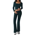 thumbnail image 3 of 2 Piece Square Neck Lounge Set Womens Wide Leg Pants Slightly Crop Top Sweatsuit Sets Green M, 3 of 9