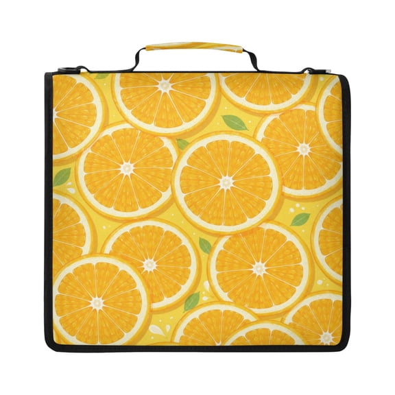 Zipper Binder with Shoulder Strap 2 inch 3 Ring Waterproof File Folder Organizer Bag 500 Sheet Orange Slice Pattern