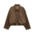 thumbnail image 3 of Veste en Faux Suède pour Femme, Manteau à Revers de Printemps, Décontracté, Ample, à Manches Longues, Style Mode de Rue, Brun Foncé L, 3 of 9