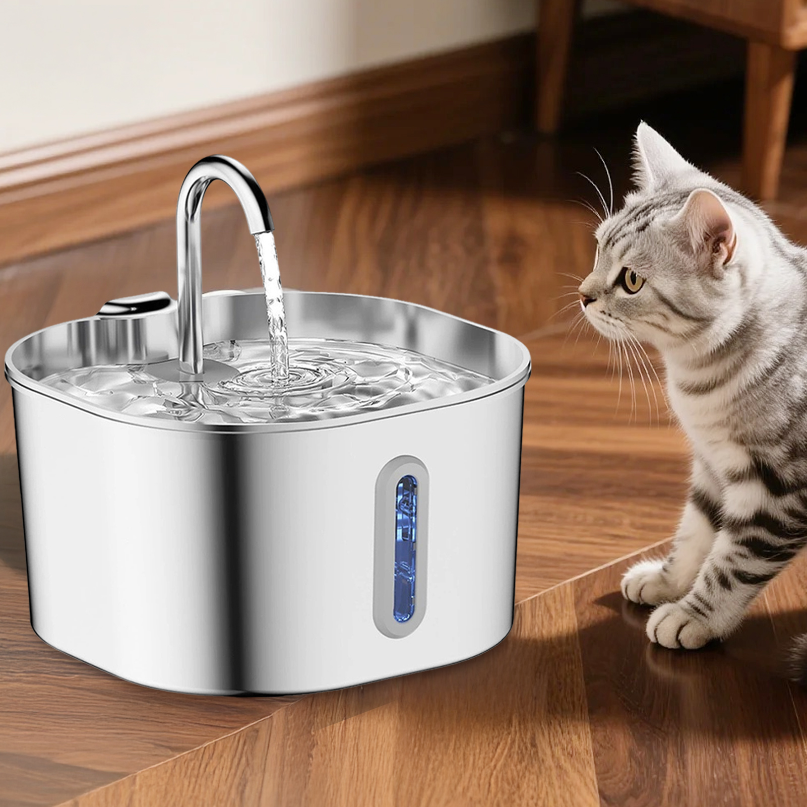 Koiauber Dog Water Fountain Stainless Steel 2.2L Automatic Pet Drinking Fountain Silent Low- Purify Water Fountain for Home Indoor Dogs