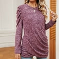 thumbnail image 2 of AherBiu Fall Casual Tops for Women Crossover Hem Ribbed Ruched Long Sleeve Tunic Tops to Wear with Leggings, 2 of 7