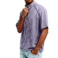 thumbnail image 4 of GrmtClth Men's Denim Shirts Distressed Washed Short Sleeve T-Shirts Casual Henley Tops Trend Quarter Zip Blouse Light Purple M, 4 of 8