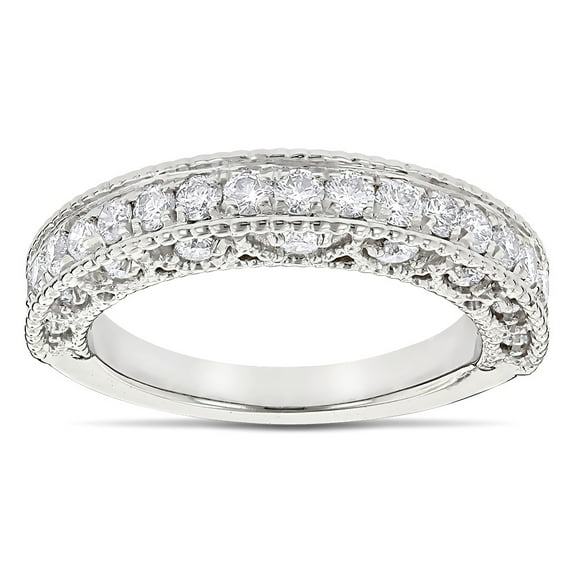 Milgrain & Filigree Designer 14K Unique Natural Diamond Wedding Band (White Gold Size 7)