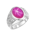 thumbnail image 3 of RYLOS Men's Rings 14K White Gold Nugget Ring with Cabochon Gemstone & Diamonds Star Ruby Rings For Men Size 11, 3 of 7