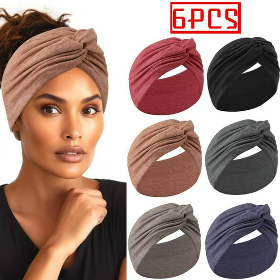 6Pcs Extra Wide Headbands for Women, 7'' Large Cotton Like Turban Knotted Bandana Head Bands for Women Non Slip, Boho Headbands for Women's Hair (Extra Large 7" Wide)