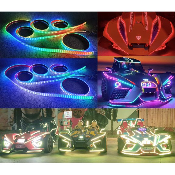 Tzvmnylighting - 14PCS 1FT 12" IP68 Waterproof Chasing LED Underglow Lights For Slingshot Car Truck Quad Row Strips Bluetooth  Remote Control