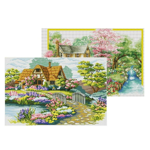 de estampado de de paisaje de jdín, patrones de preimpresos pa edredón pa niños principiantes, s de inicio de BLESIY Kits de punto de cruz estampado