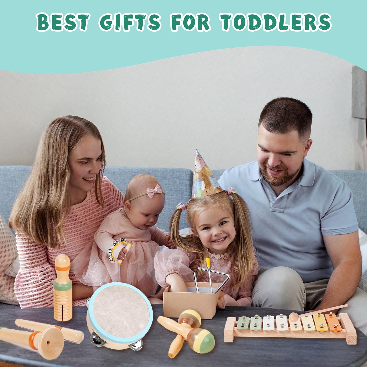Sunforu Montessori Toys for Toddlers 1-3, Preschool Educational Musical Toy for Infant Boys and Girls, Wooden Musical Instruments for Toddler Best Birthday Gift
