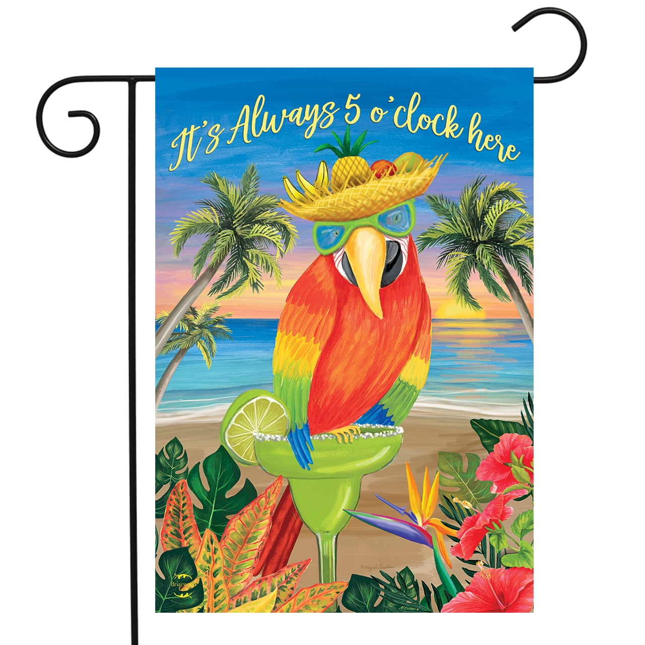 5 O'clock Parrot Summer House Flag Tropical Beach Humor 28" x 40" Briarwood Lane 