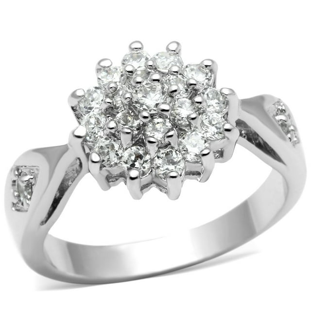 Rhodium Brass Ring with AAA Grade CZ in Clear for Women Clear Stone Color Style 3W278 Size 8