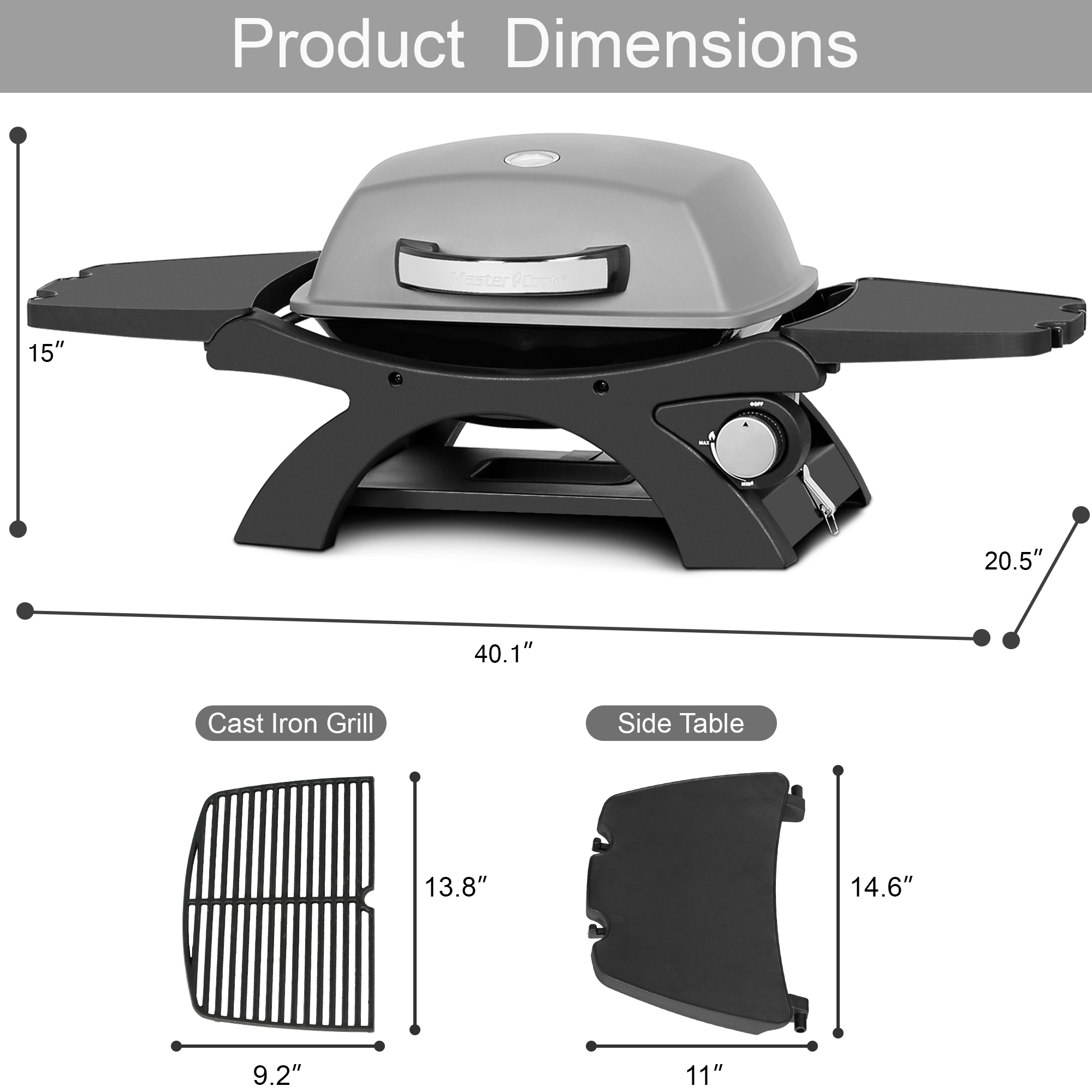 Master Cook Black Propane Gas Tabletop Outdoor Grill with Built-in Thermometer