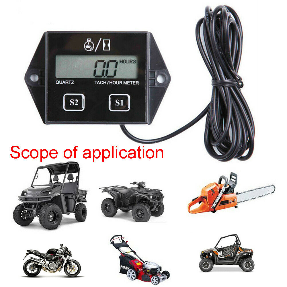 Black Digital Tach Hour Meter Tachometer Gauge For Dirt Bike ATV UTV 2/