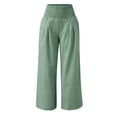 thumbnail image 3 of Women's High Waist Linen Wide Leg Pants Elastic Waist Casual Trousers with Pockets Lightweight by Yigetop Green XL, 3 of 6