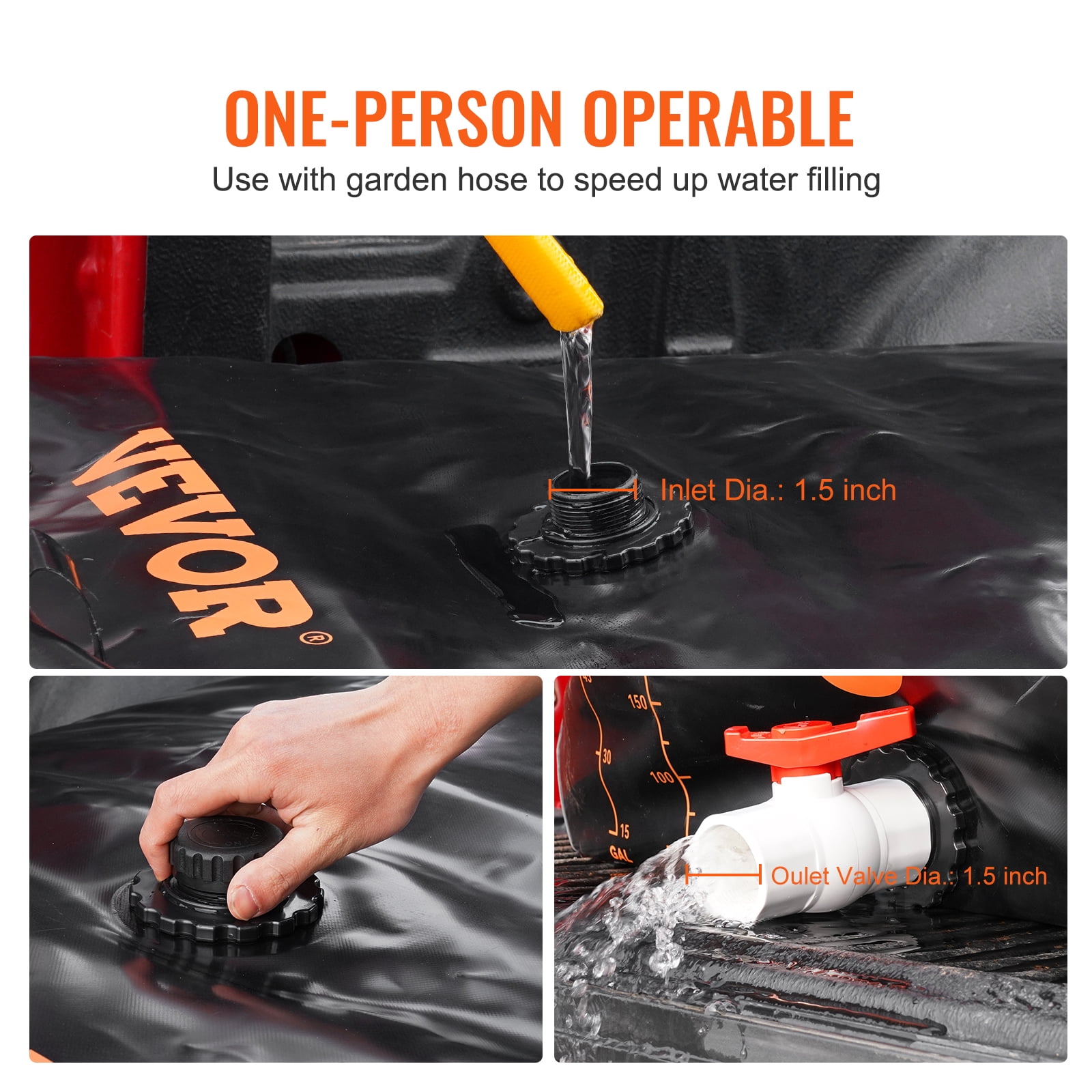 BENTISM Portable Water Storage Bladder Rainwater Bag,87 Gallon Large Capacity Water Storage Containers,1000D PVC Water Bladder Including Spigots and Overflow Kit,Water Tank