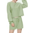 thumbnail image 2 of Zando 2 Piece Outfits Sweatsuits for Women Y2K Oversized Sweatshirt & Lounge Shorts Cozy Long Sleeve Top and Shorts Track Suit Set Green S, 2 of 5