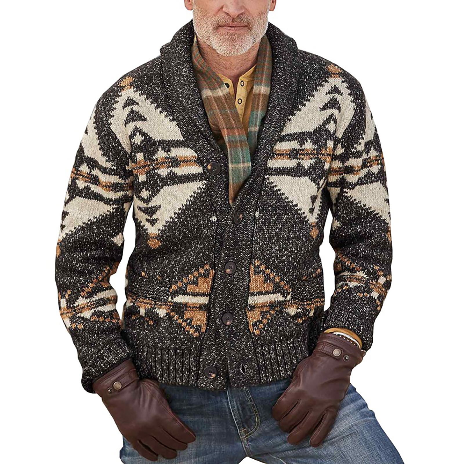 Men Aztec Cardigan Sweaters Mens Shawl Collar Jaquard Pattern Sweater Long  Sleeves Button Down Knitwear Cardigans : : Clothing, Shoes 
