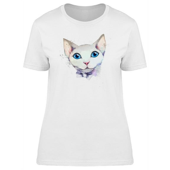 White Cat With Pink Bowtie T-Shirt Women -Image by Shutterstock, Female XX-Large