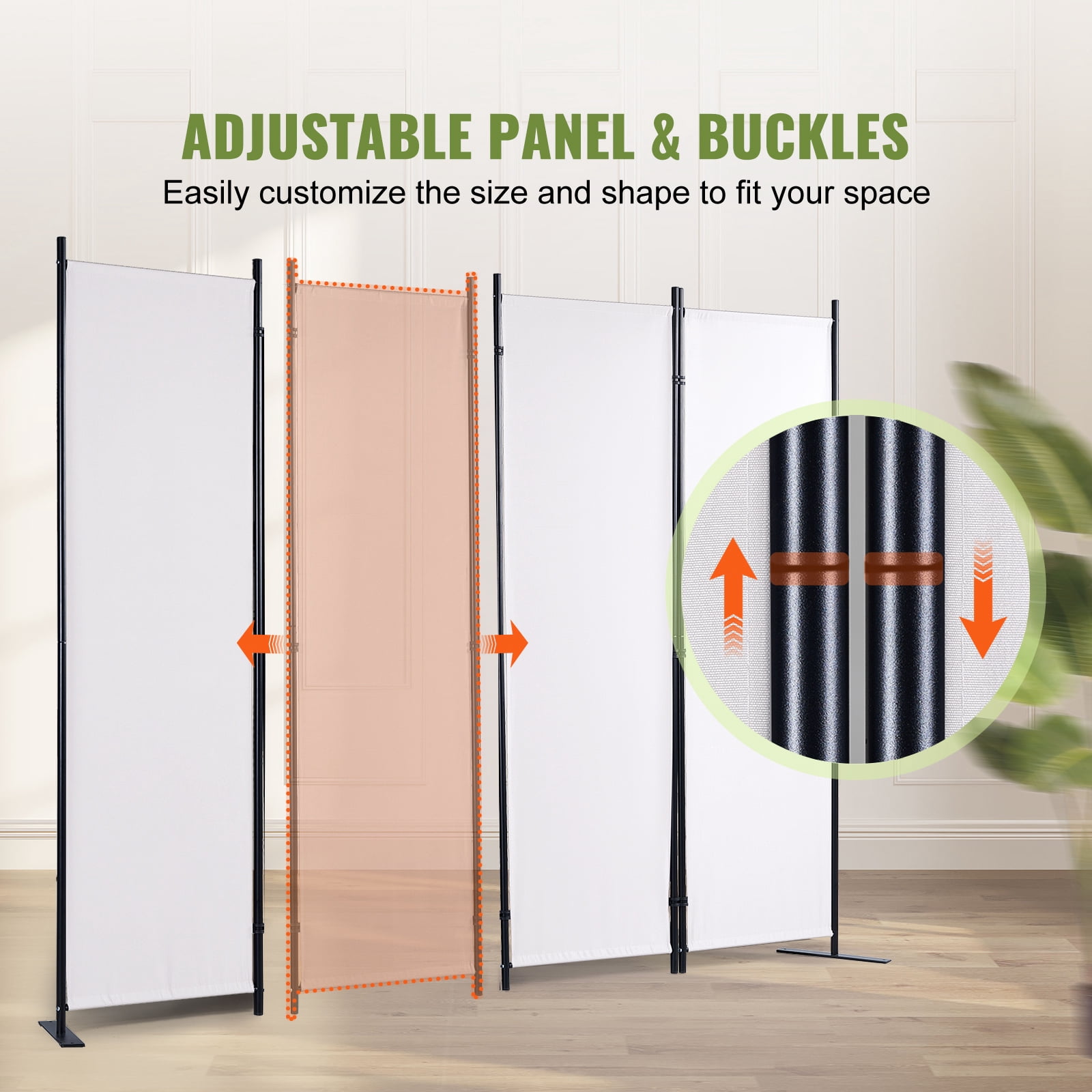 KFFKFF Space Separator, 5.6 ft Privacy Folding Screens (4-panel), Cloth Sectional Dividers for Workspace, Sleeping Area, Meal Space, Study Room, Independent, in White