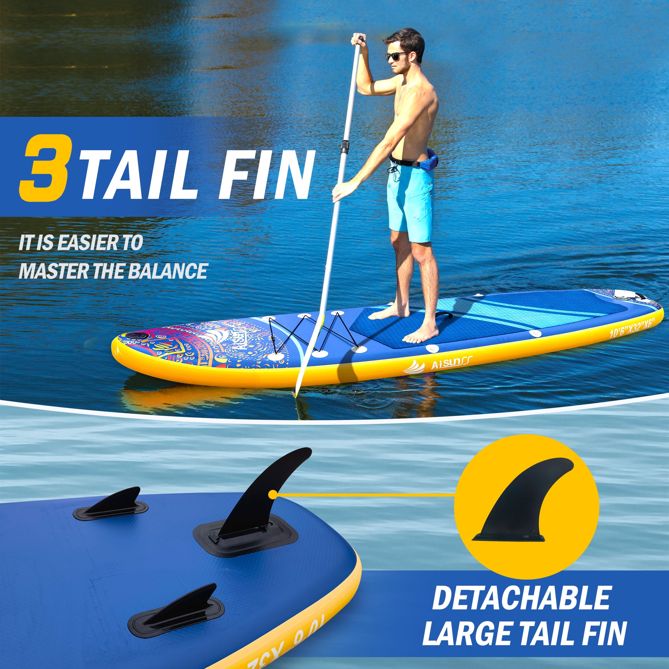 AISUNSS 10.6ft Inflatable Stand Up Paddle Board w/ Accessories