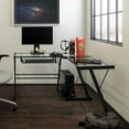 thumbnail image 3 of Modern Clear Glass Black Metal L-Shaped Corner Computer Desk by Manor Park, 3 of 8