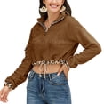 thumbnail image 2 of Sudadera con cordón de bloque de color para mujer, manga larga, cuello con cremallera, tops para actividades al aire libre, 2 of 6