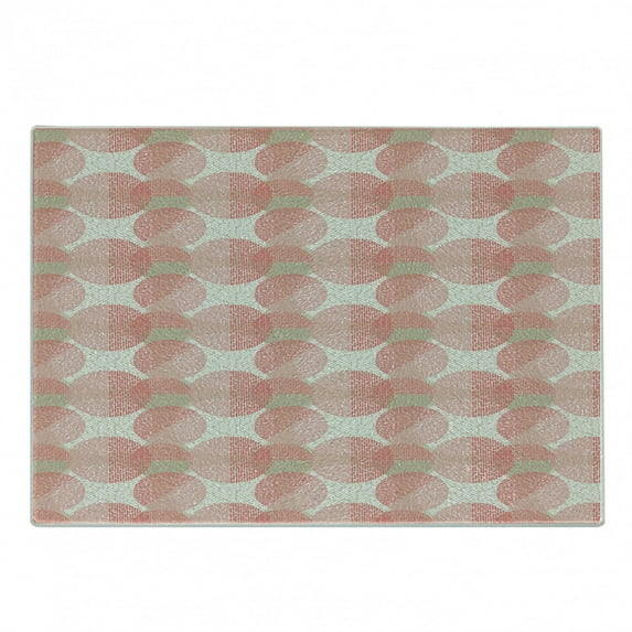 Abstract Cutting Board, Overlapped Circles Pattern with Dashed Lines Digital Image Print, Decorative Tempered Glass Cutting and Serving Board, Small Size, Pale Sepia White, by Ambesonne