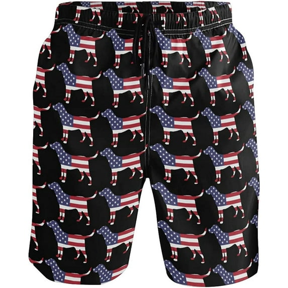 Men's Labrador-American Flag-Patriotic-Dog Quick Dry Swim Trunks with Pockets Beach Board Shorts Bathing Suits S-3XL
