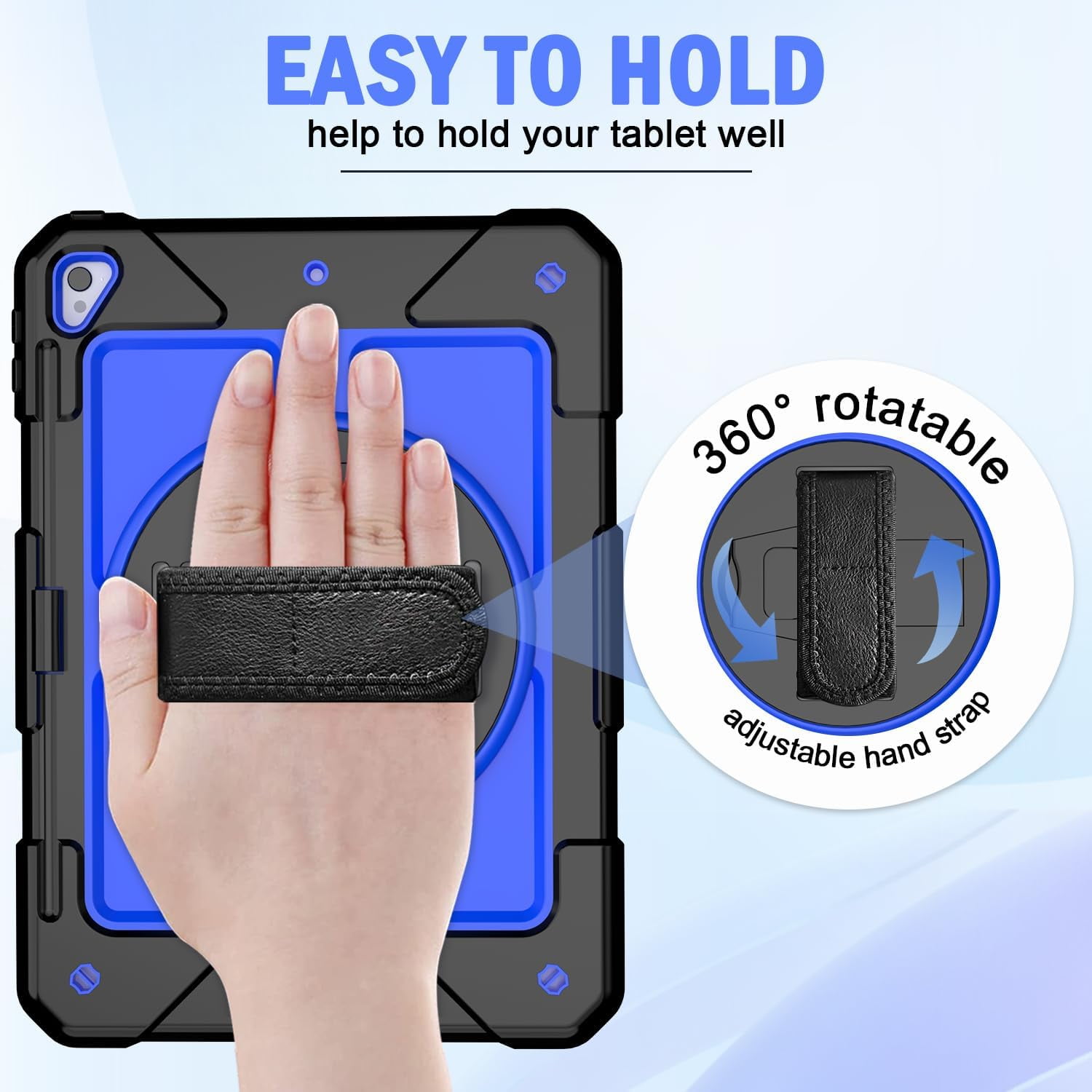 SUPNICE iPad 6th/5th Generation Case, iPad Air 2 Case, iPad 9.7 Case 2018/2017,iPad 9.7 Pro Case,Shockproof [360 Rotating Stand][Hand Strap][Pencil Holder] Case, Deep Blue