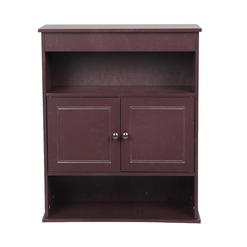 Lowestbest Two-door Bathroom Cabinet with Upper and Lower Layers, Brown