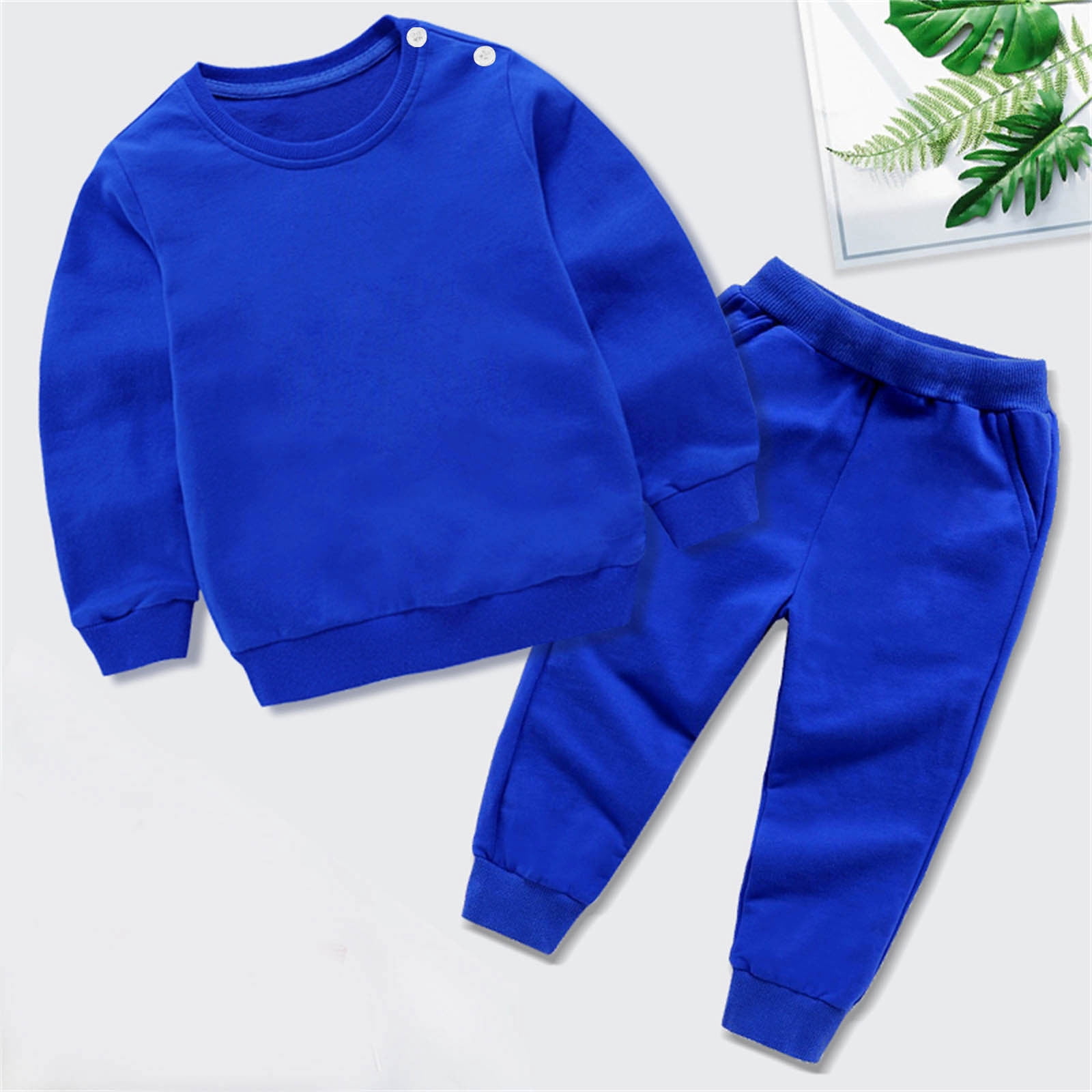 CHEEREAM Toddler Baby Boy Girl Clothes Winter Solid Color Long Sleeve Pullover Sweatshirt Pants 2Pcs Fall Outfits Set