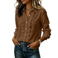 thumbnail image 5 of ClodeEU Women's Collared Ruched Front Button Down Shirt,Long Sleeve Casual Office Blouse Brown,Women's Plus S, 5 of 7