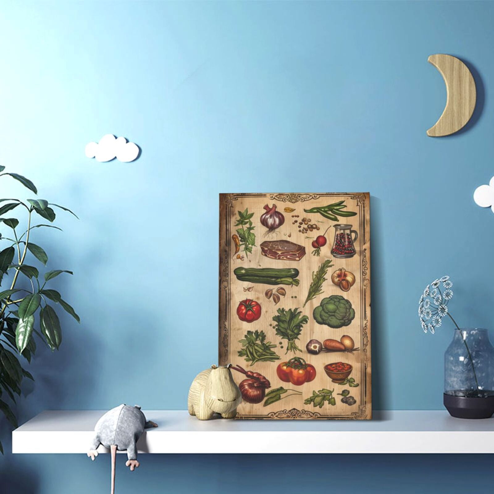 12x18 inch Kitchen Cooking Ingredients Illustrated Canvas Frameless Painting,Farmhouse Family Kitchen Paintings Decor Accessory,Vintage Cooking Ingredients Modern Style Posters & Prints Gifts