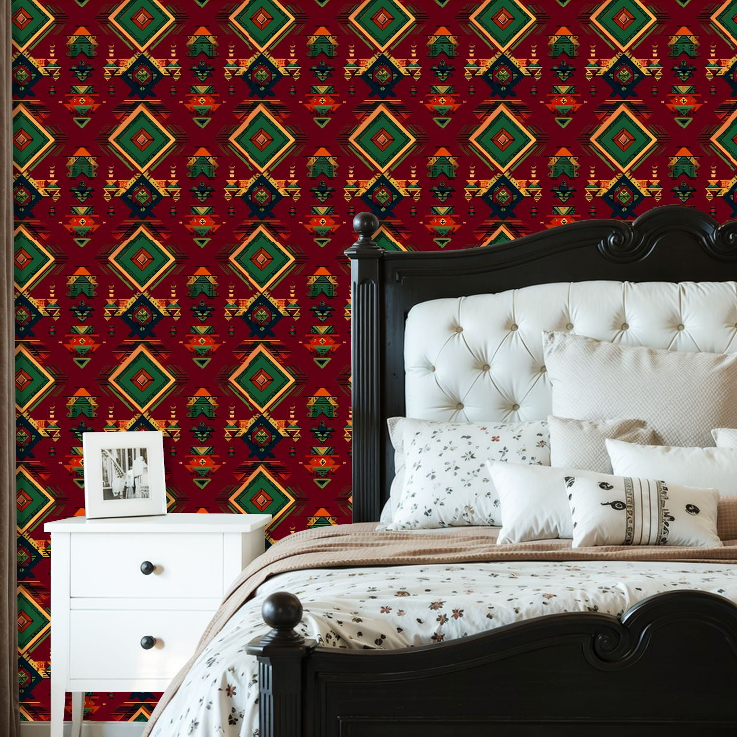Peel and Stick Wallpaper Geometric Abstract Diamonds Triangles Bold Red Green Tone Wall Mural 23.6in x 9.8ft Self Adhesive Removable Wall Paper Renter Friendly Wallpaper for Nursery Bedroom Cabinets