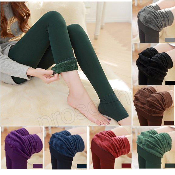 Women Solid Winter Thermal Leggings Pants Thick Velvet High Waist Fleece Lined Tights Stretchy Skinny Full Length Pantyhose